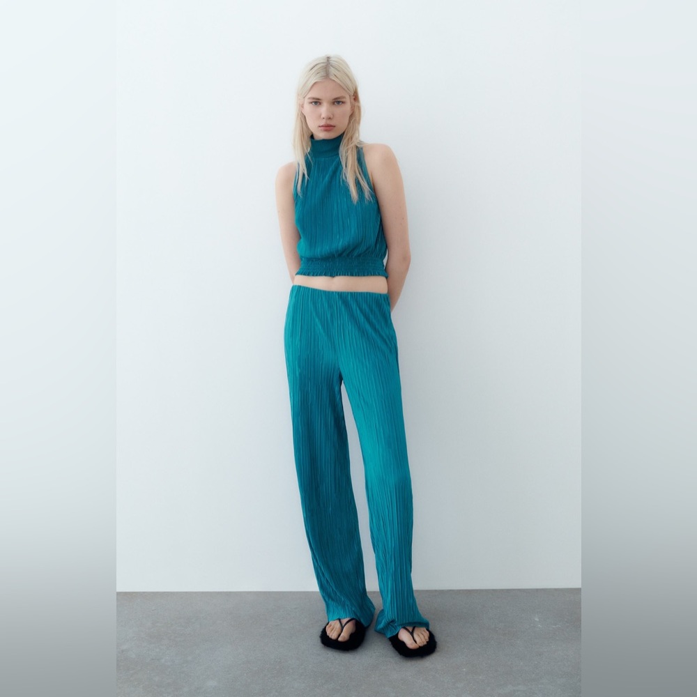 Zara Womens Pleated Wide Leg Pants Size Small